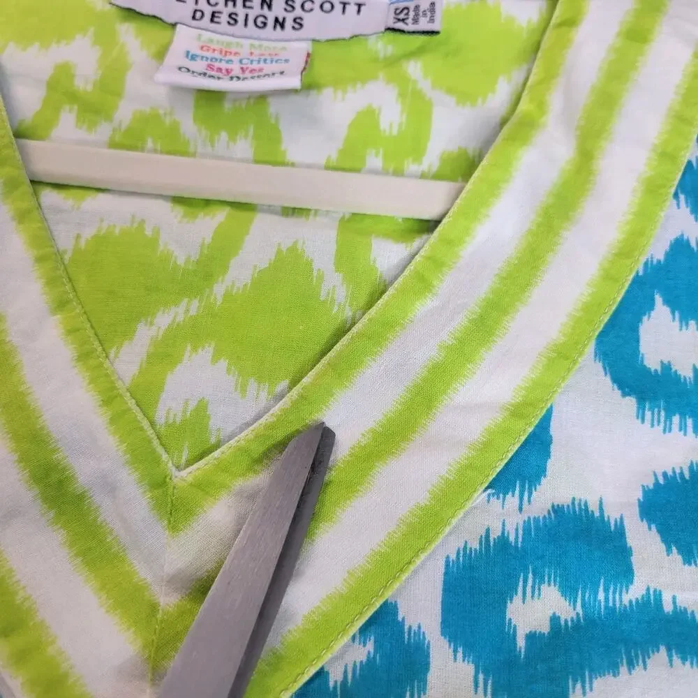 Gretchen Scott Tunic Top XS Tropical Geo 3/4 Sleeve Boho Lagum Cotton Resort - Picture 2 of 10